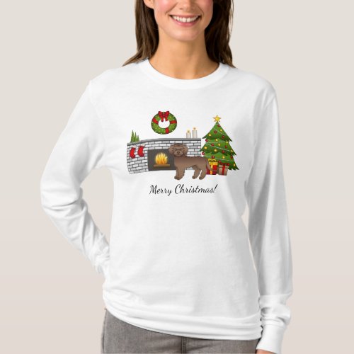 Brown Mini Goldendoodle _ Festive Christmas Room T_Shirt