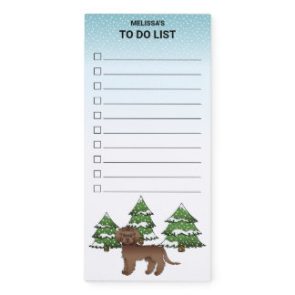Brown Mini Goldendoodle Winter Forest To Do List Magnetic Notepad