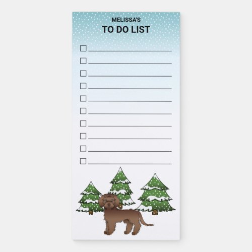 Brown Mini Goldendoodle Winter Forest To Do List Magnetic Notepad