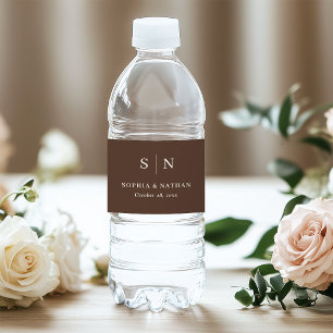 Brown Minimal and Chic Monogram Wedding Water Bottle Label