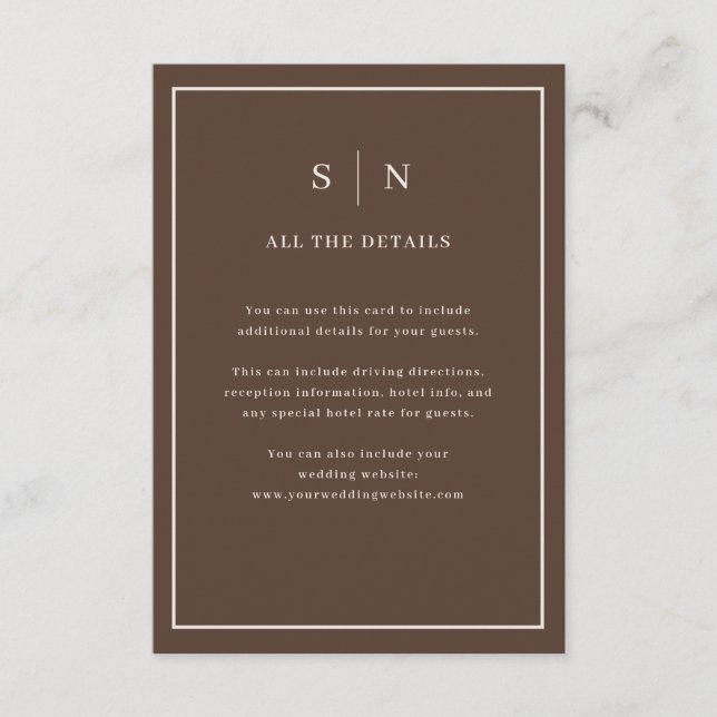 Brown Minimal Chic Border | Wedding Guest Details Enclosure Card (Front)