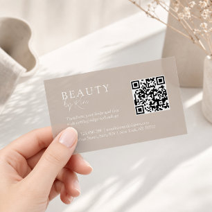 Brown Minimal Elegant Salon QR Code Clear Business Cards