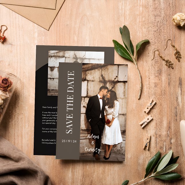 Brown Minimalist Black Photo Personalized Wedding  Invitation (Creator Uploaded)