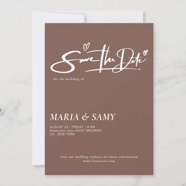 Brown Minimalist bohemian wedding Save The Date (Front)