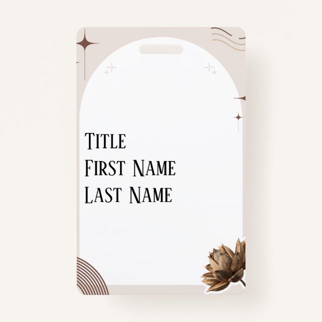 Brown Minimalist Boho Notes Customizable Badge (Front)