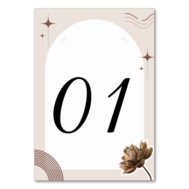 Brown Minimalist Boho Notes Customizable Table Number (Front)