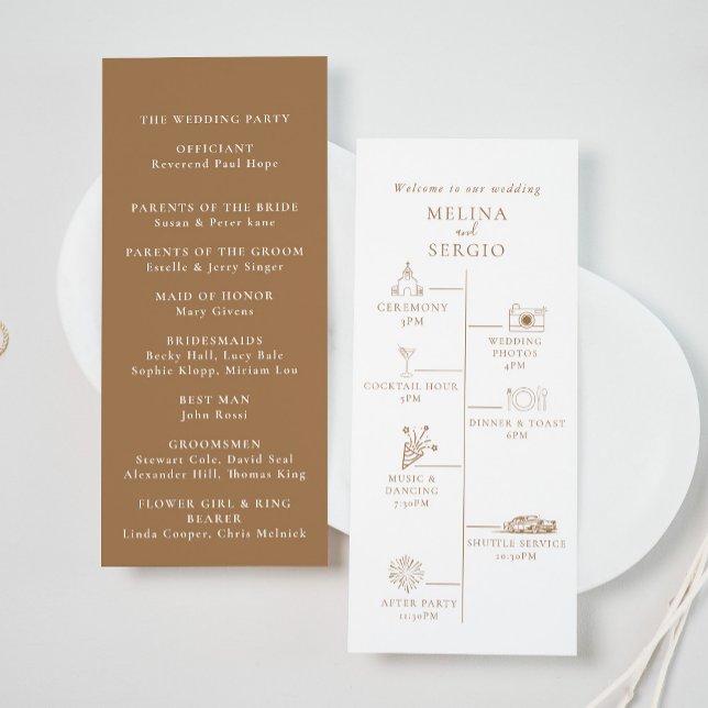 Brown Minimalist Calligraphy Timeline Wedding  Program (Creator Uploaded)