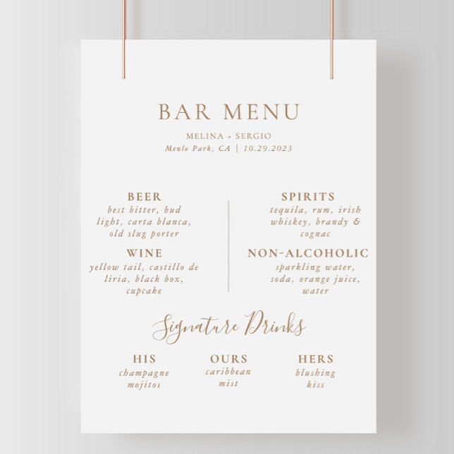 Brown Minimalist Calligraphy Wedding Bar Menu  Poster (Creator Uploaded)