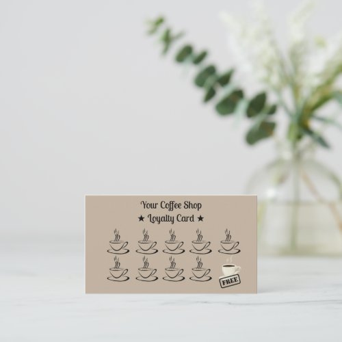 Brown Minimalist Coffee Cups Loyalty Card
