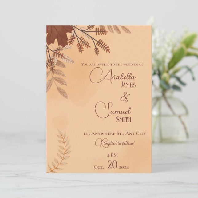 Brown Minimalist Fall Wedding Invitation (Standing Front)