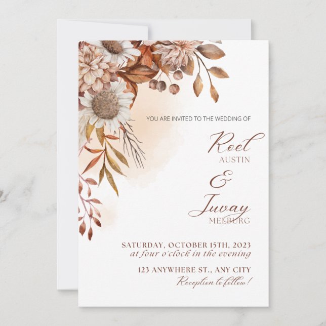 Brown Minimalist Fall Wedding Invitation (Front)