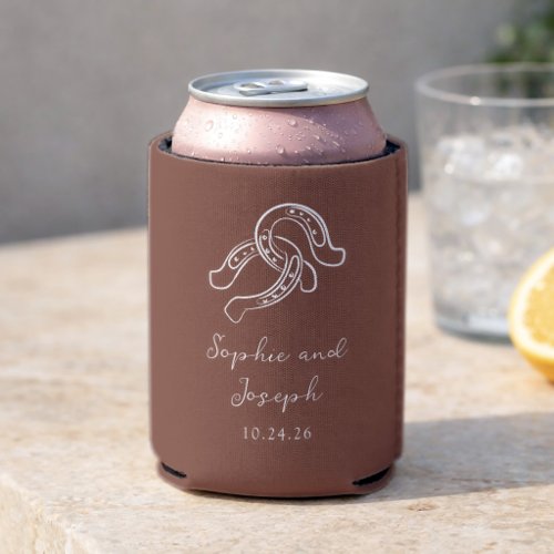 Brown Minimalist Horseshoe | Rustic Wedding Can Cooler