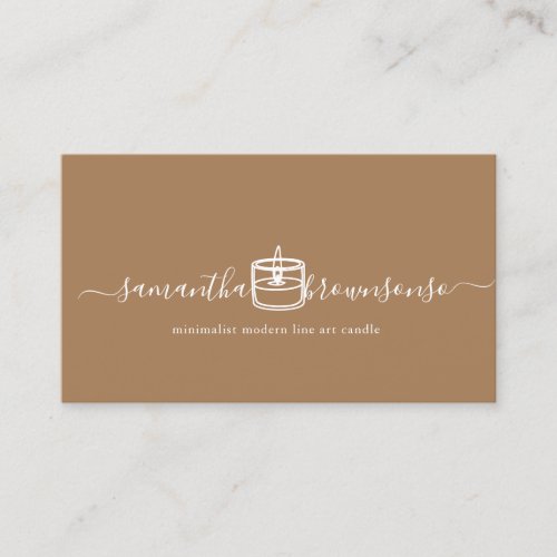 Brown Minimalist modern line art candle Business Card