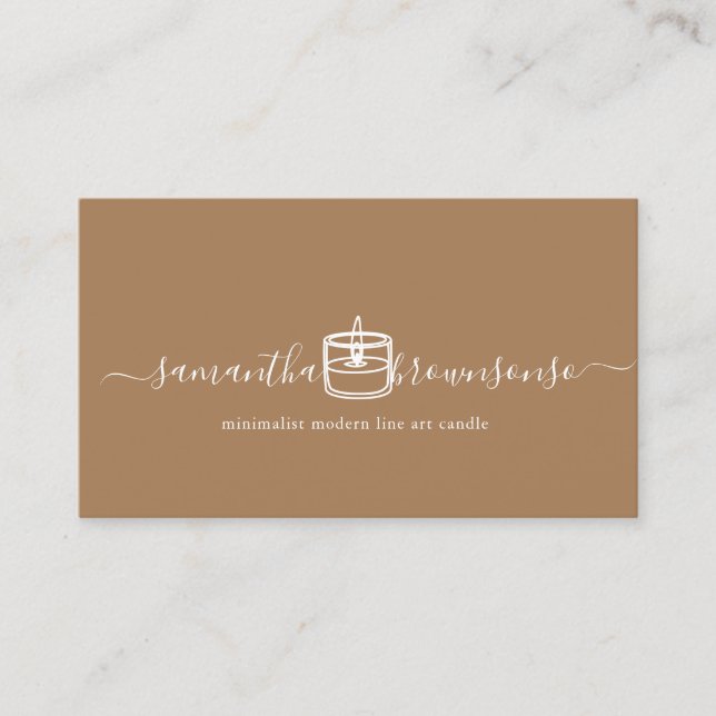 Brown Minimalist modern line art candle Business Card (Front)