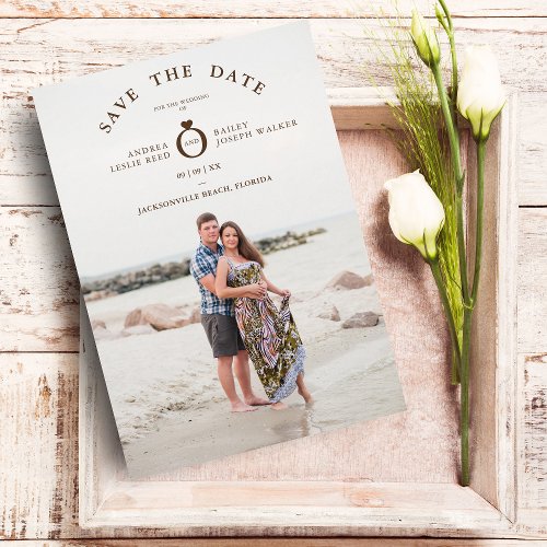 Brown Minimalist Simple Custom Photo Wedding Save The Date