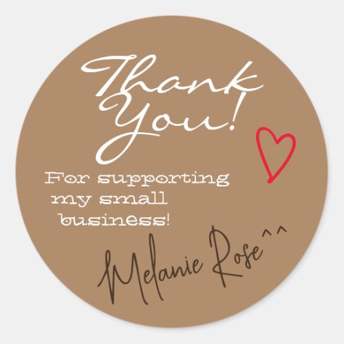 Brown Minimalist Thank You Labels Heart Signature