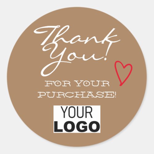 Brown Minimalist Thank You Labels Red Heart Logo 