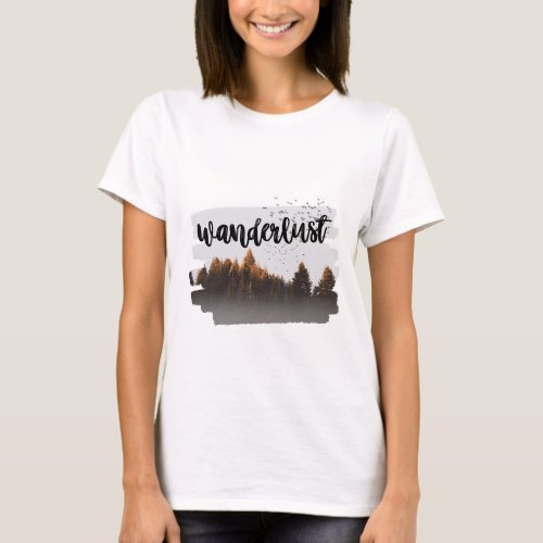 Brown Minimalist Wanderlust Mountains Forest  T_Shirt