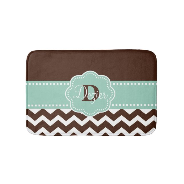 Brown Mint Chevron Monogram Bathroom Mat (Front)