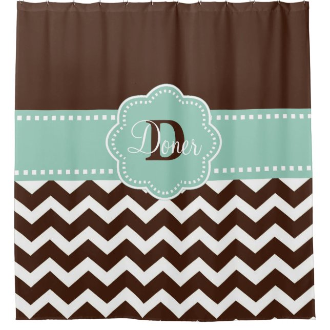 Brown Mint Chevron Personalized Shower Curtain (Front)