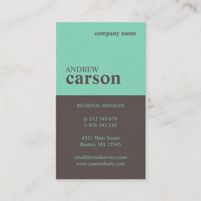 Brown & Mint Colorblock Business Card (Front)