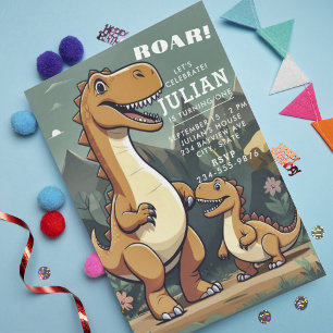 Brown Mint Green Dinosaur Boy 1st Birthday  Invitation