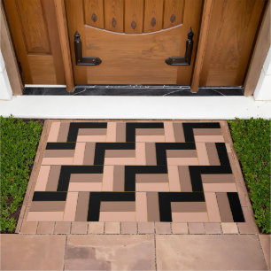 Brown Mocha Black Geometric Rectangles Doormat