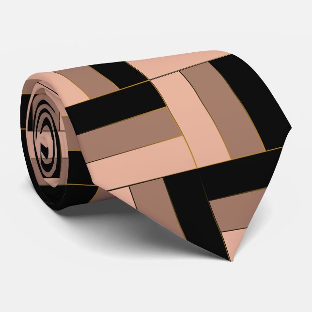 Brown Mocha Black Geometric Rectangles Neck Tie (Rolled)