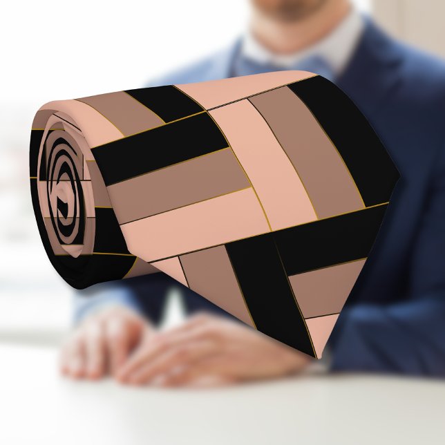 Brown Mocha Black Geometric Rectangles Neck Tie (Creator Uploaded)