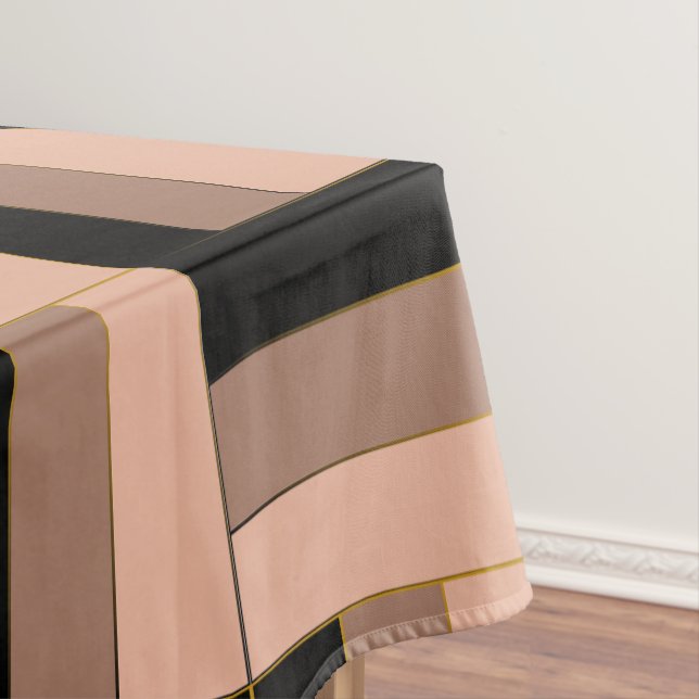 Brown Mocha Black Geometric Rectangles Tablecloth (In Situ)