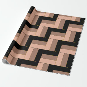 Brown Mocha Black Geometric Rectangles Wrapping Paper