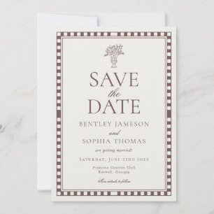Brown Mocha Harlequin Checkered Save the Date Invitation