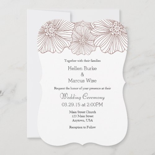 Brown Mod Flower Outlines Wedding Invitations