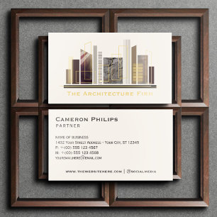 Brown Modern Abstract Urban Cityscape Architecture Foil Business Cards