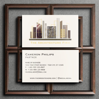 Brown Modern Abstract Urban Cityscape Architecture Foil Business Cards