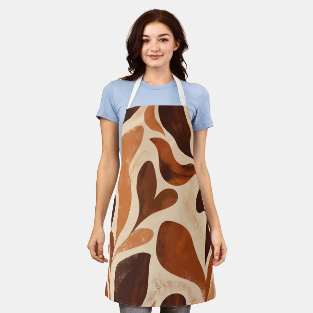 Brown Modern Art Flow Shapes All-Over Print Apron (Worn)