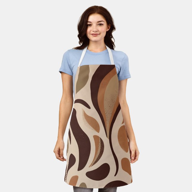 Brown Modern Art Flow Shapes All-Over Print Apron (Worn)