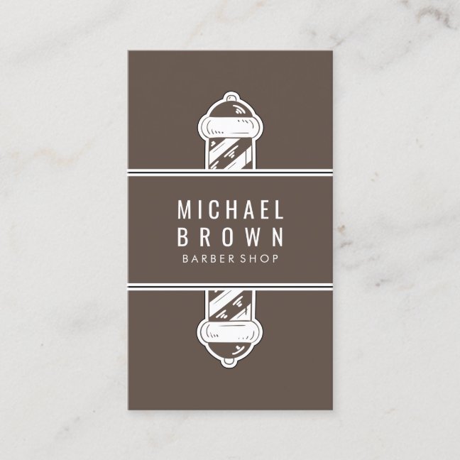 Brown Modern Barbershop Pole Men Hairstylist Business Card