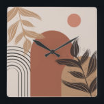 Brown Modern Boho Abstract Botanical Square Clock<br><div class="desc">Brown Modern Boho Abstract Botanical Square Wall Clock.
Trendy modern bohemian abstract earthy-tones design,  that adds a contemporary yet cozy touch to your home.</div>