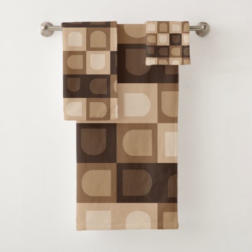 Brown Modern Boho Arch Geometric Aztec Pattern  Bath Towel Set