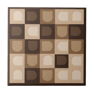 Brown Modern Boho Arch Geometric Aztec Pattern Ceramic Tile