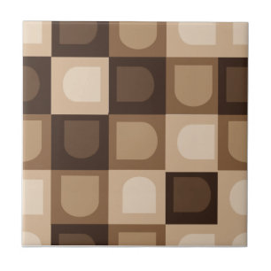 Brown Modern Boho Arch Geometric Aztec Pattern Ceramic Tile