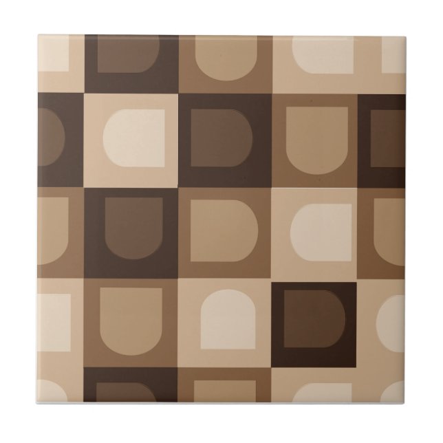 Brown Modern Boho Arch Geometric Aztec Pattern  Ceramic Tile (Front)