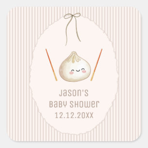 Brown Modern Boy Bow Asian Dumpling Baby Shower Square Sticker