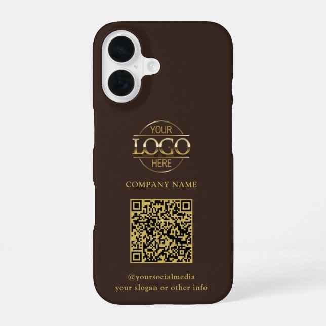 Brown Modern Business Logo & QR Code Promotional iPhone Case (Back)