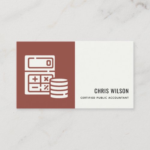 BROWN MODERN CALCULATOR COIN ACCOUNTING ICON BUSINESS CARD