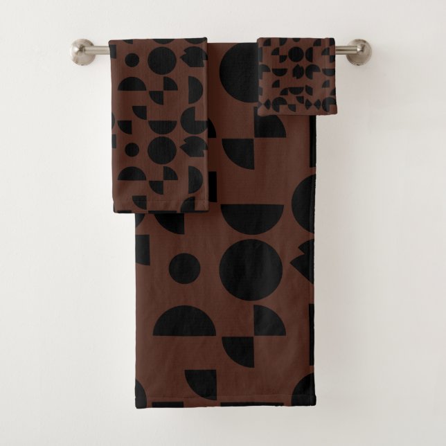 Brown Modern Elegant Geometric Tribal Bath Towel Set (Insitu)