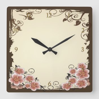 Brown Modern Flower Square Wall Clock by Lasting__Impressions at Zazzle