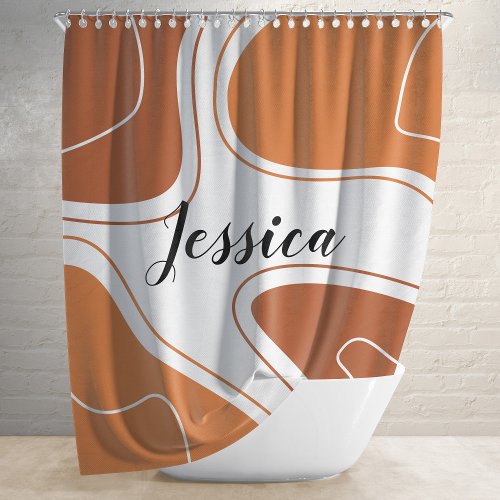 Brown Modern Geometric Abstract Shape Pattern Name Shower Curtain