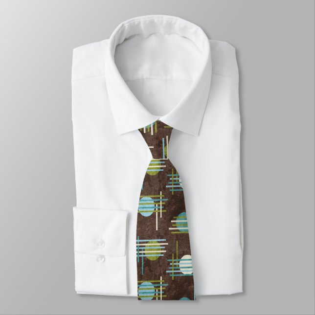Brown Modern Geometric Neck Tie (Tied)